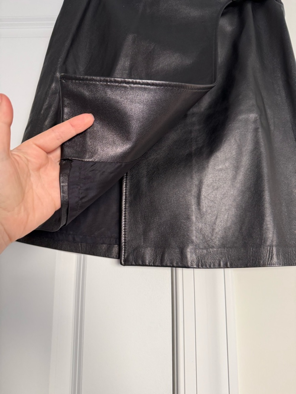 Coach Black Leather Wrap Mini Skirt with Silver Buckle - Picture 6 of 9